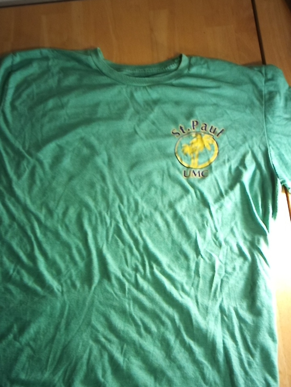 St. Paul UMC Men's Short-Sleeve Tee - Teal Graphic Sleeve Front And Back .